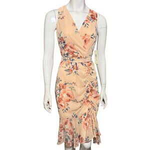Eliza J NWT Sleeveless Floral  Chiffon Faux Wrap Dress in Blush Size 2